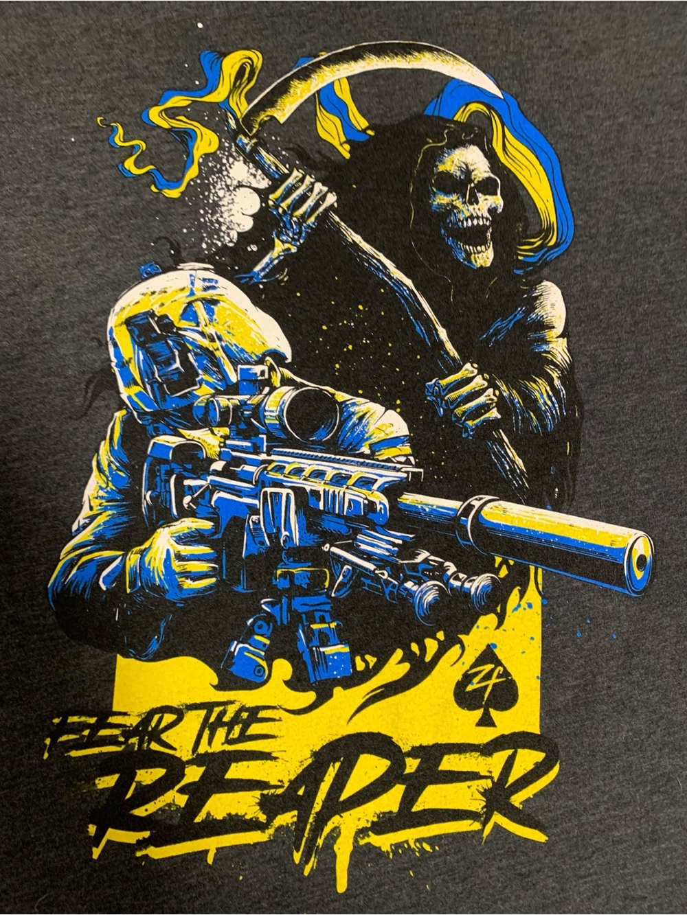 Zero Foxtrot Gray Heathered Fear The Reaper  T-Shirt Loose XL or Athletic 2XL